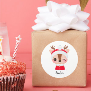 Cute Christmas Santa Reindeer Head Classic Round Sticker