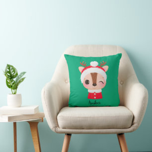 Cute Christmas Santa Reindeer Head Cushion