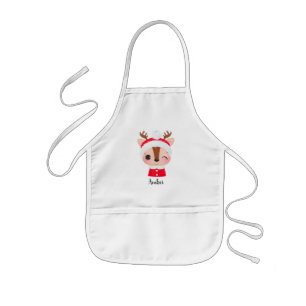 Cute Christmas Santa Reindeer Head Kids Apron