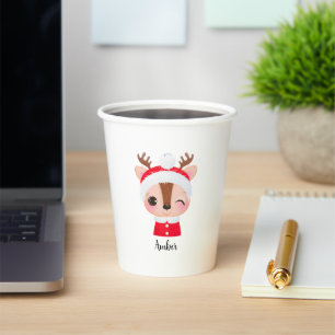 Cute Christmas Santa Reindeer Head Paper Cups