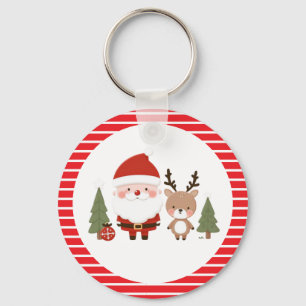 Cute Christmas Santa & Reindeer Key Ring
