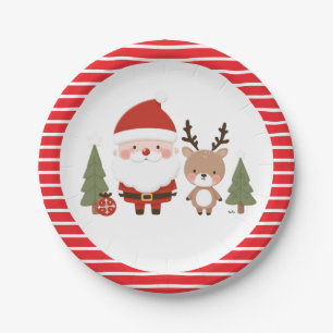 Cute Christmas Santa & Reindeer Paper Plate