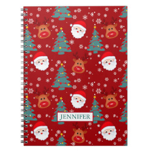 Cute Christmas Santa Reindeer Personalised Name Notebook