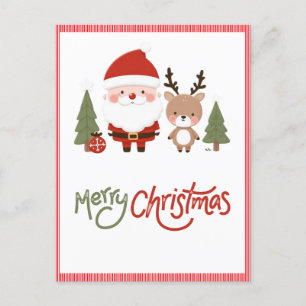Cute Christmas Santa & Reindeer  Postcard