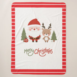 Cute Christmas Santa & Reindeer Sherpa Blanket