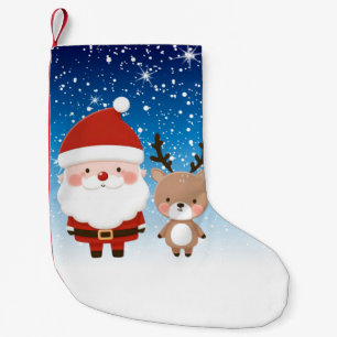 Cute Christmas Santa & Reindeer Small Christmas Stocking