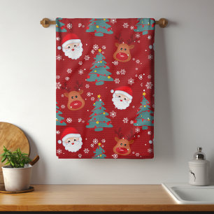 Cute Christmas Santa Reindeer Tea Towel