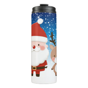 Cute Christmas Santa & Reindeer Thermal Tumbler