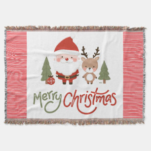 Cute Christmas Santa & Reindeer  Throw Blanket