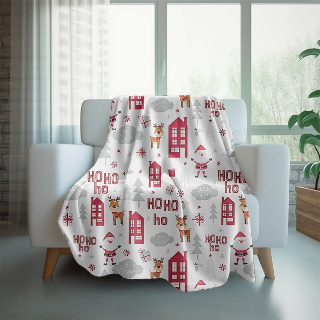 Cute Christmas Santa Reindeer Winter Holidays Sherpa Blanket (Creator Uploaded)