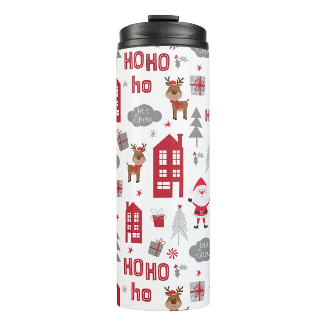 Cute Christmas Santa Reindeer Winter Holidays Thermal Tumbler (Front)