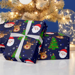 Cute Christmas Santa Reindeer Winter Holidays Wrapping Paper
