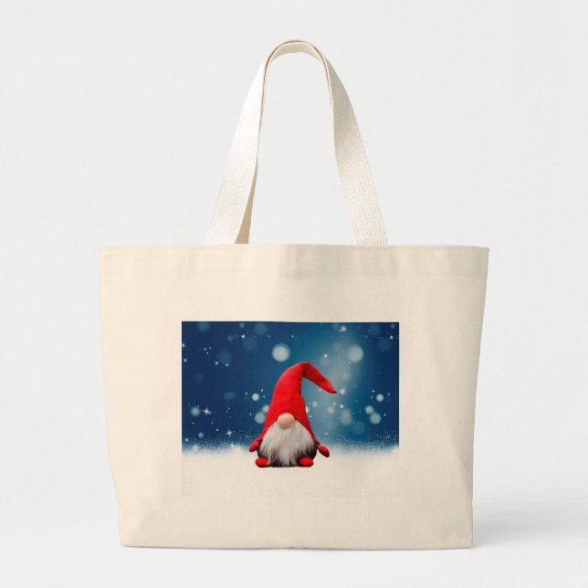 Cute Christmas Santa Snow Stars Large Tote Bag (Front)