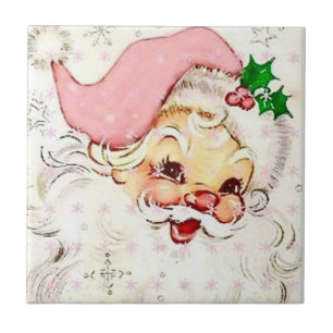 Cute Christmas Santa With Pink Hat Tile