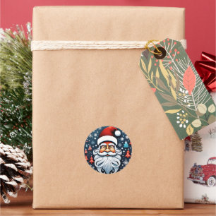 Cute Christmas Santa with Trees Festive Classic Round Sticker