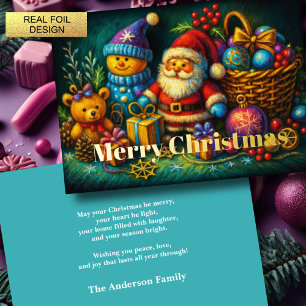 Cute Christmas Scene of Toys and Ornaments Foil Holiday Card