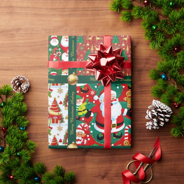 Cute Christmas Scenes Wrapping Paper with Text (Holiday Gift)