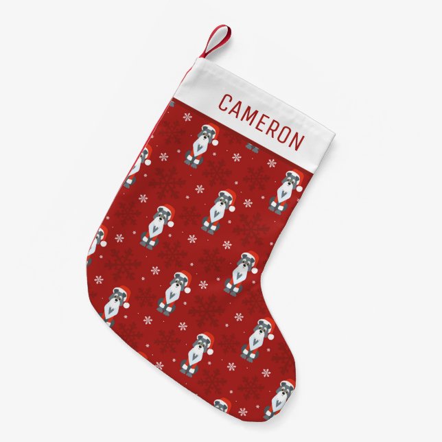Cute Christmas Schnauzer Dog Snowflake Pattern Red Small Christmas Stocking (Front (Hanging))