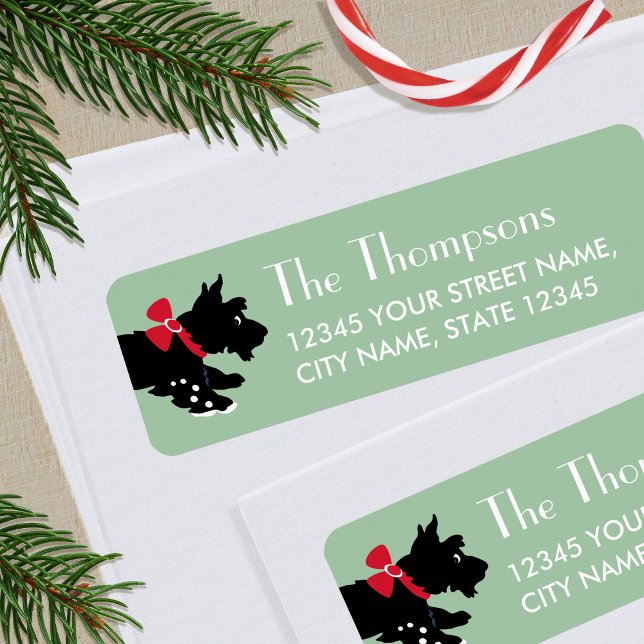Cute Christmas Scottie Dog Green Editable Address (Creator Uploaded)
