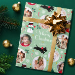 Cute Christmas Scottie Dog Green Editable Photo Wrapping Paper<br><div class="desc">Add a little whimsical charm to the holiday season with this cute Christmas gift wrap! An editable template, personalised with a name and four photos of your family, friends or pets. This seamless pattern features original artwork of a Scottie dog wearing a red bow, as he dashes along in the...</div>