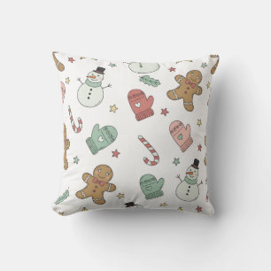 Cute Christmas Seamless Pattern Gingerbread, Sno Cushion