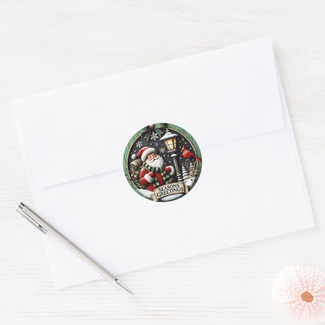 Cute Christmas Season Greetings Classic Round Sticker (Envelope)