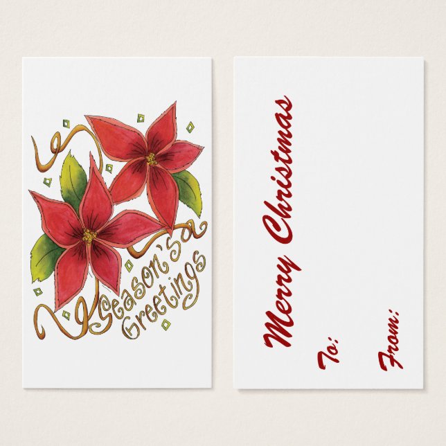 Cute Christmas Season's Greetings with Poinsettias (Front & Back)