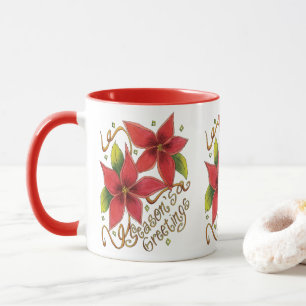 Cute Christmas Season's Greetings with Poinsettias Mug