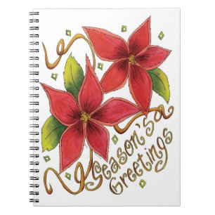 Cute Christmas Season's Greetings with Poinsettias Notebook