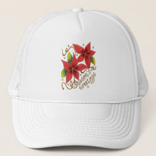 Cute Christmas Season's Greetings with Poinsettias Trucker Hat