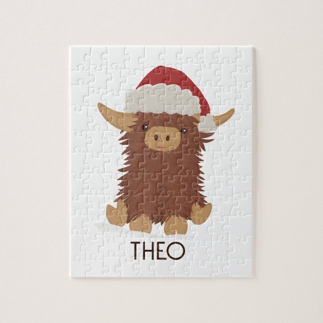 Cute Christmas shaggy Highland cow Santa Jigsaw Puzzle (Vertical)