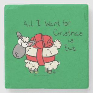 Cute Christmas Sheep Cartoon Stone Coaster