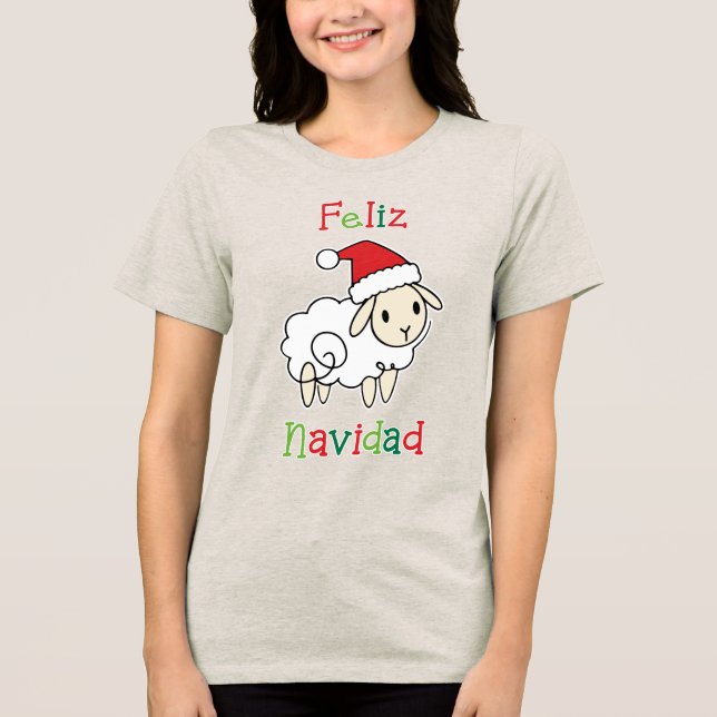 Cute Christmas Sheep – Feliz Navidad Tri-Blend Shirt (Front)