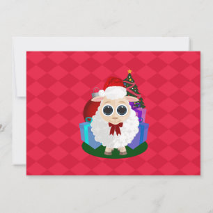 Cute Christmas Sheep Festive Red Diamond Holiday P Card