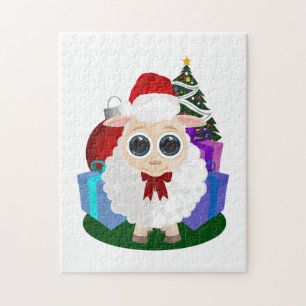 Cute Christmas Sheep Holiday Scene Festive Winter Jigsaw Puzzle