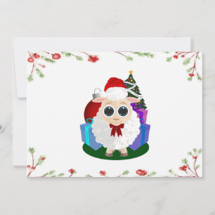 Cute Christmas Sheep Mistletoe Border Festive Holiday Card