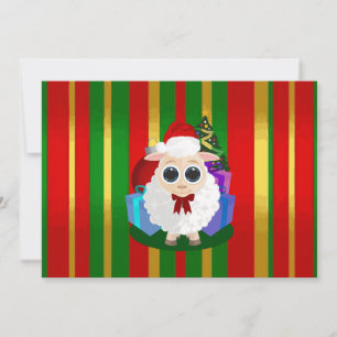Cute Christmas Sheep Red Green Striped Holiday Card