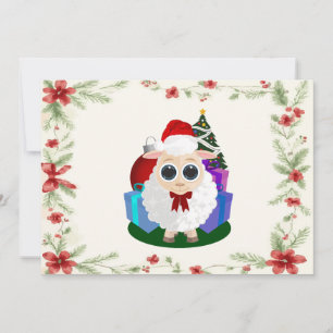 Cute Christmas Sheep Santa Hat Whimsical Holiday Card