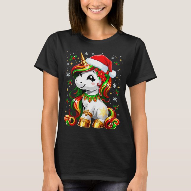 Cute Christmas Shirt Girls Women Xmas Unicorn Chri (Front)