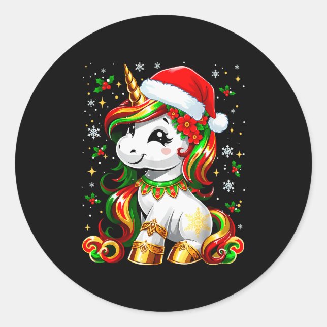Cute Christmas Shirt Girls Women Xmas Unicorn Chri Classic Round Sticker (Front)