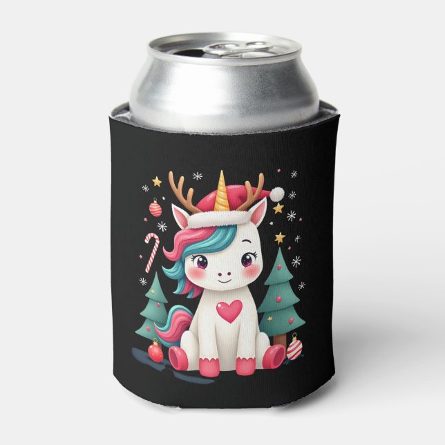Cute Christmas Shirt Girls Women Xmas Unicorn Deer Can Cooler (Can Front)