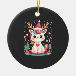 Cute Christmas Shirt Girls Women Xmas Unicorn Deer Ceramic Tree Decoration