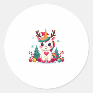 Cute Christmas Shirt Girls Women Xmas Unicorn Deer Classic Round Sticker