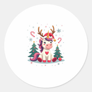 Cute Christmas Shirt Girls Women Xmas Unicorn Deer Classic Round Sticker