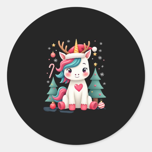 Cute Christmas Shirt Girls Women Xmas Unicorn Deer Classic Round Sticker (Front)