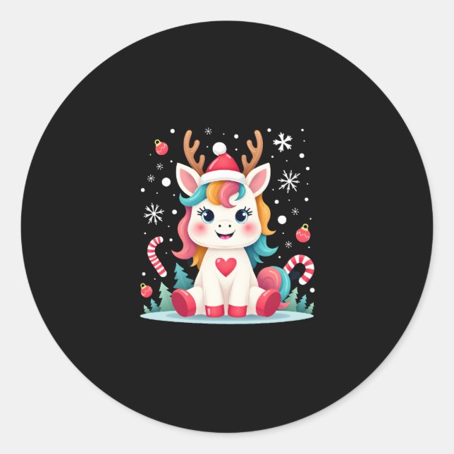 Cute Christmas Shirt Girls Women Xmas Unicorn Deer Classic Round Sticker (Front)