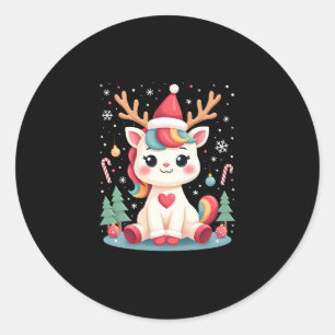 Cute Christmas Shirt Girls Women Xmas Unicorn Deer Classic Round Sticker