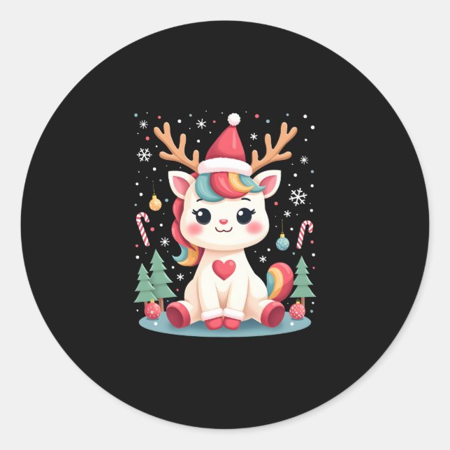 Cute Christmas Shirt Girls Women Xmas Unicorn Deer Classic Round Sticker (Front)