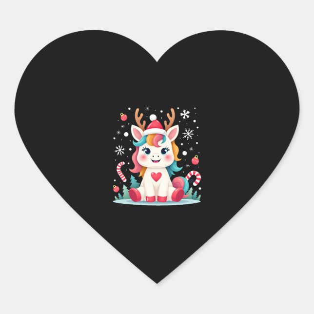 Cute Christmas Shirt Girls Women Xmas Unicorn Deer Heart Sticker (Front)