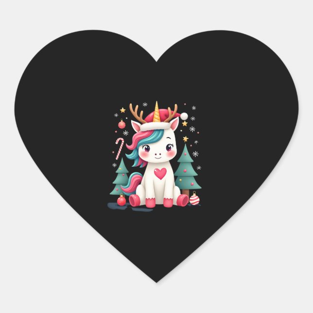 Cute Christmas Shirt Girls Women Xmas Unicorn Deer Heart Sticker (Front)